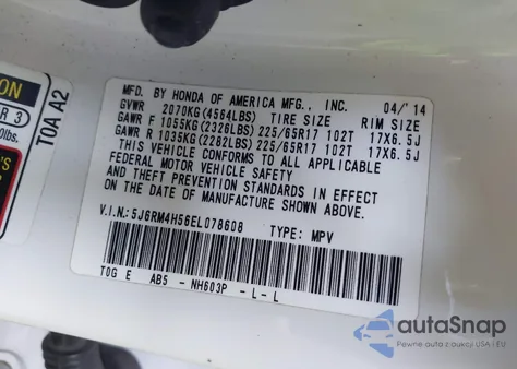 2014 Honda Cr-V Ex from USA, damaged, VIN 5J6RM4H56EL078608